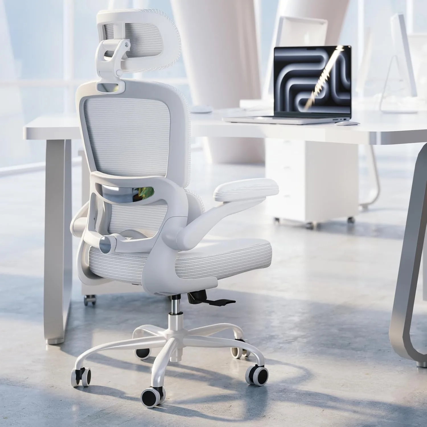 TRALT Office Chair Ergonomic Desk Chair with Lumbar Support White PU, 1
