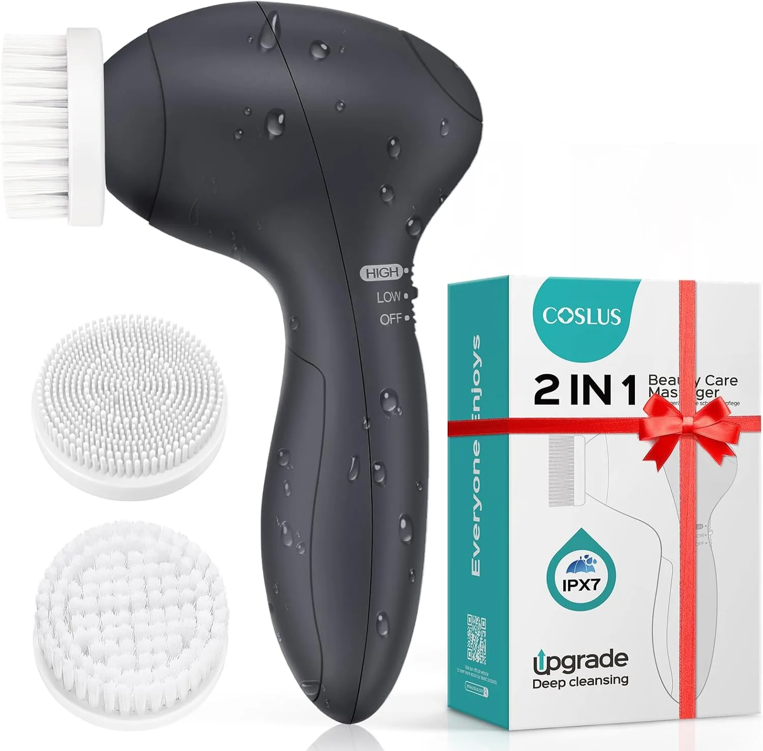 COSLUS Facial Cleansing Brush Face Scrubber, Standard Set, Light Grey