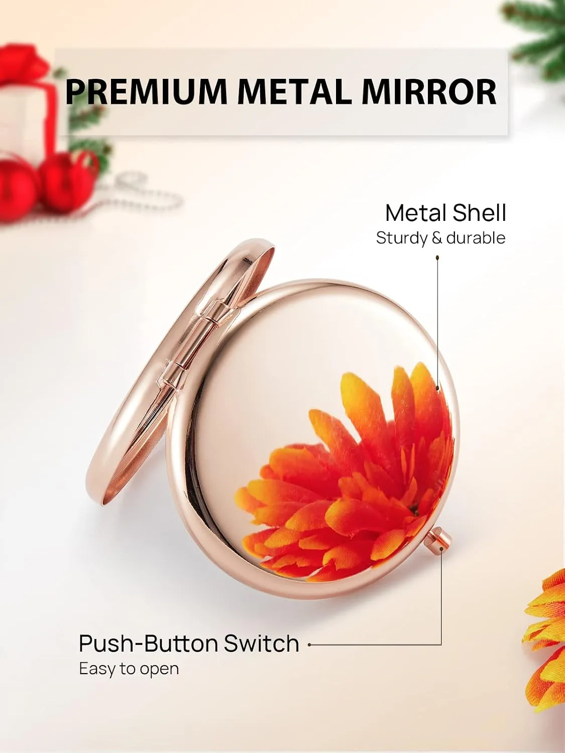 Compact Mirror, 1x/2x Magnification Pocket Mirror, Rose Gold