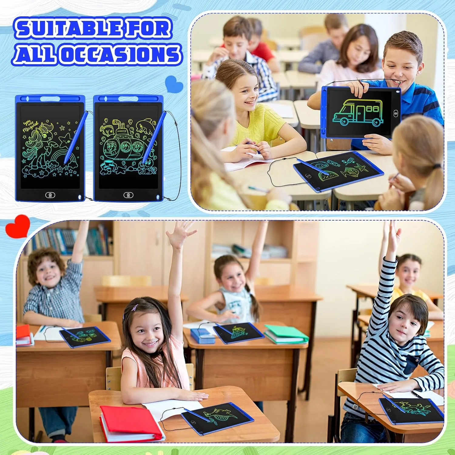 Zonon 4 Pcs LCD Writing Tablet for Kid, Blue