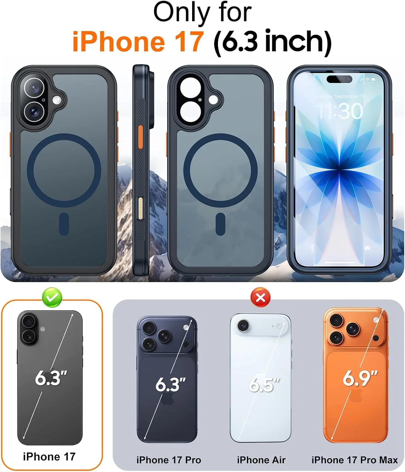 Red2Fire for iPhone 17 Case with Built-in Screen Protector &Camera Protector, Compatible with MagSafe, Military Grade Drop Proof, Full-Body Bumper Shockproof Dustproof Phone Cover 6.3" Blue