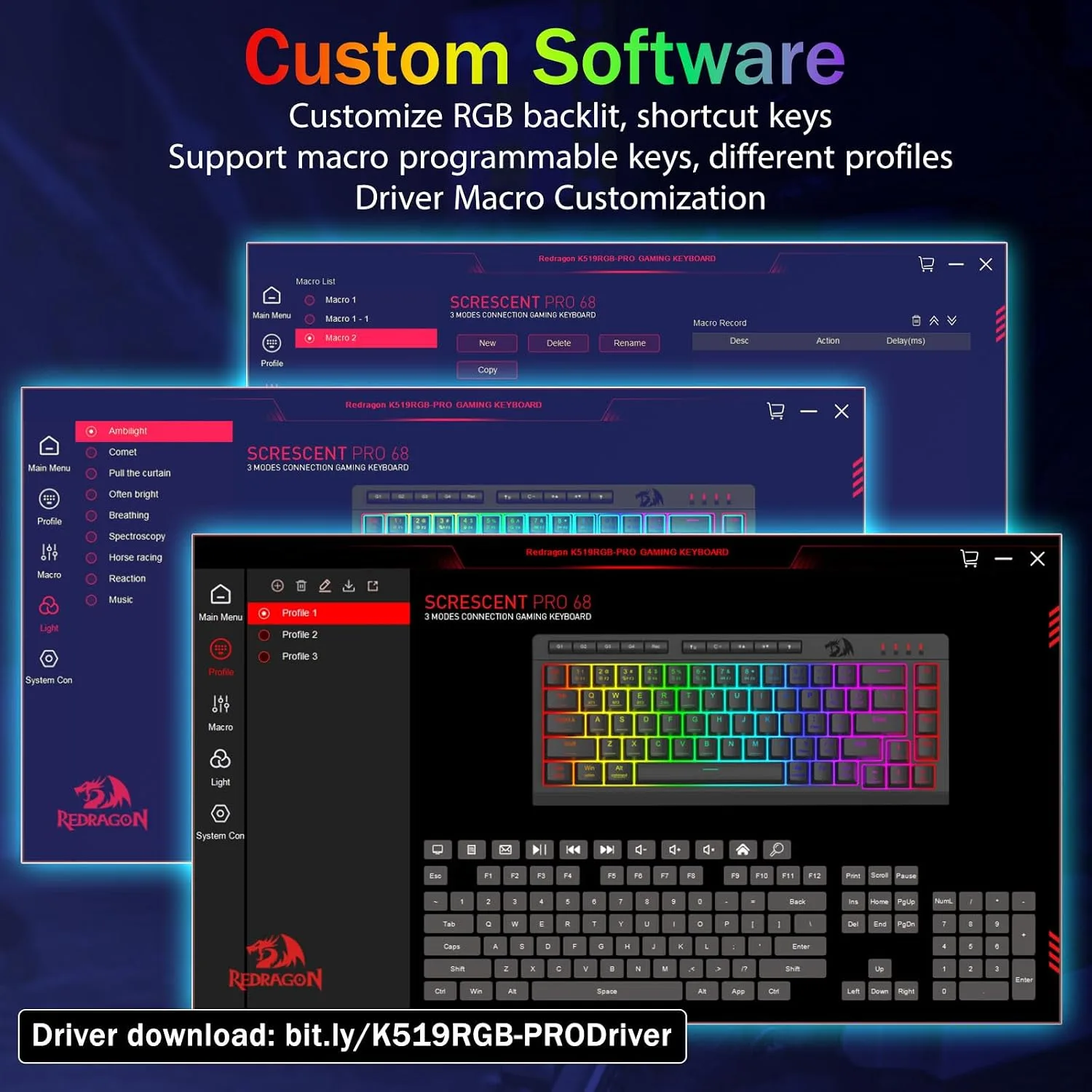 Redragon Wireless Gaming Keyboard, RGB Backlit, Portable 60% Design, Black