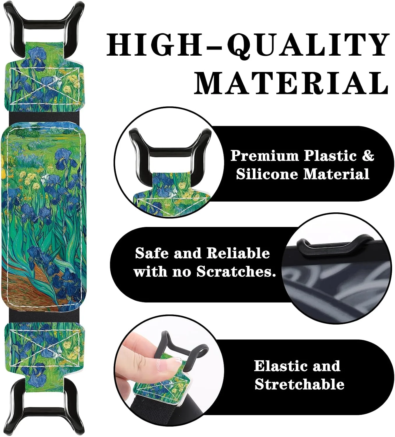 Hand Strap Accessories for Kindle – Finger Grip for 6-7.5" Paperwhite 11th/12th Generation/Kobo/Lenovo/Sony Ereaders Tablet Iris Flowers Floral Blue High Elasticity Holder for Reading