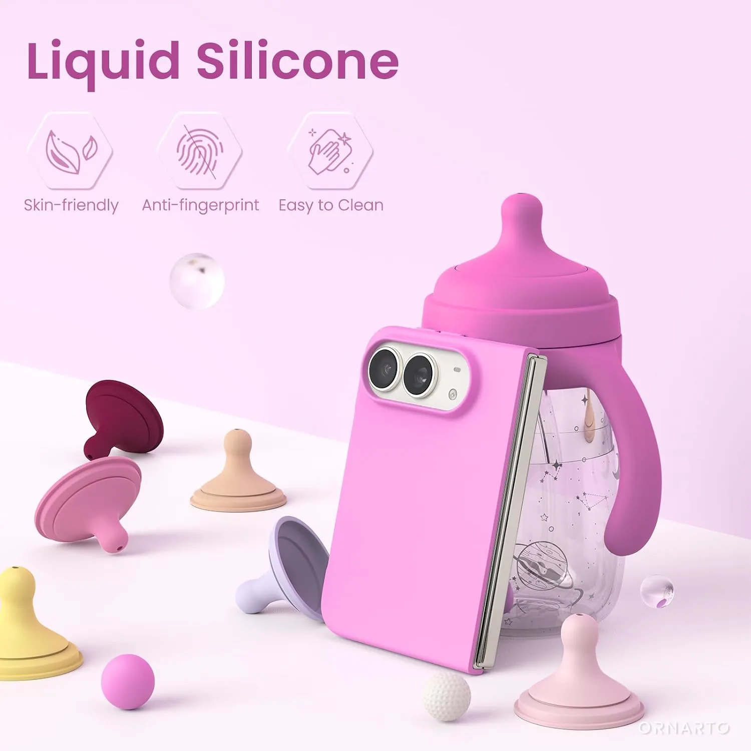 ORNARTO for iPhone Duo Case,Magnetic Slim Liquid Silicone,Cherry Blossom