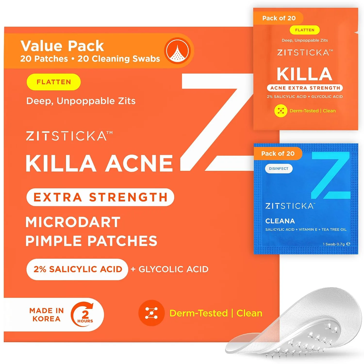 ZitSticka Killa Acne Extra Strength Microdart Pimple Patches For Face, 20Ct