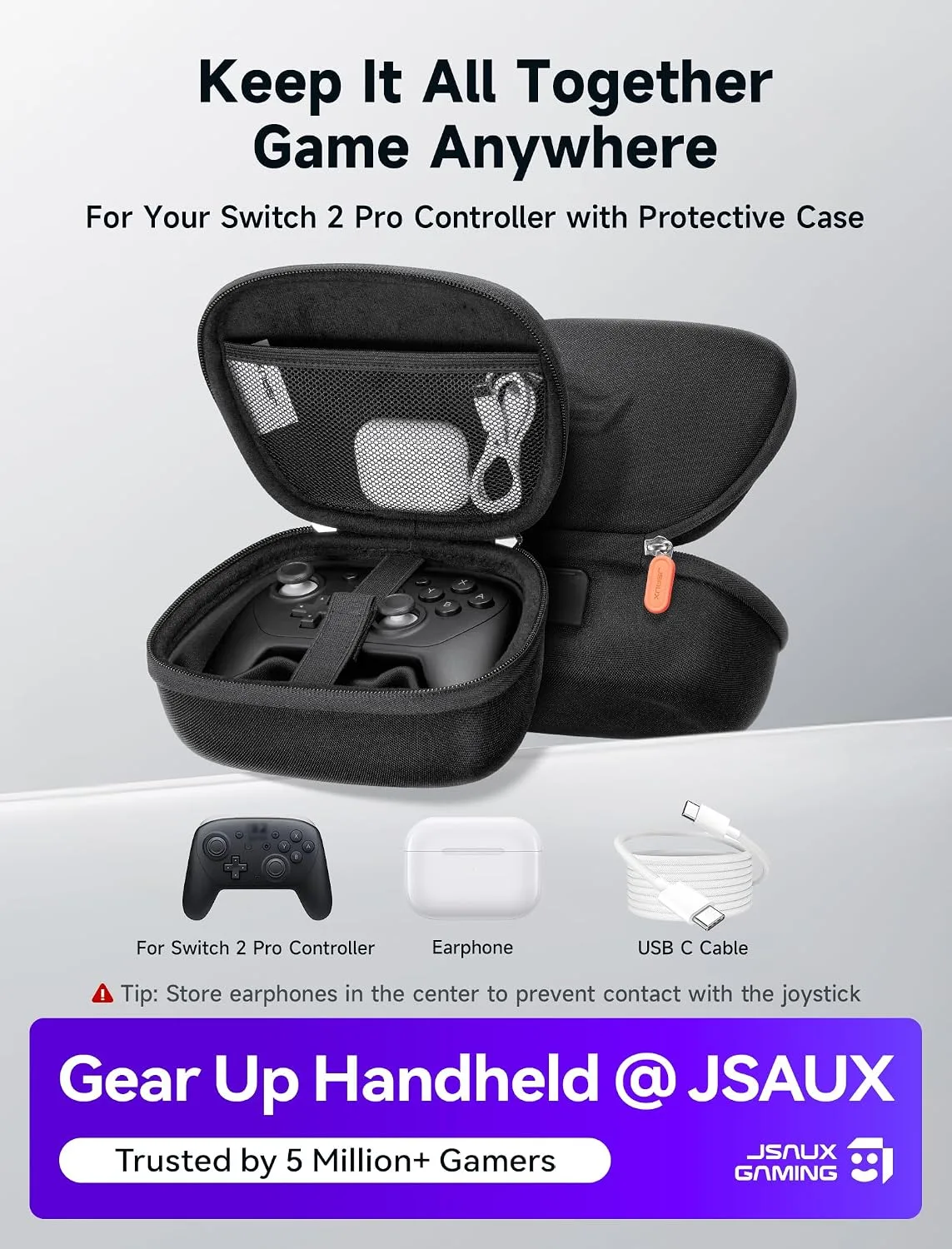 JSAUX Case for Nintendo Switch 2 Pro Controller, Travel Protective Case