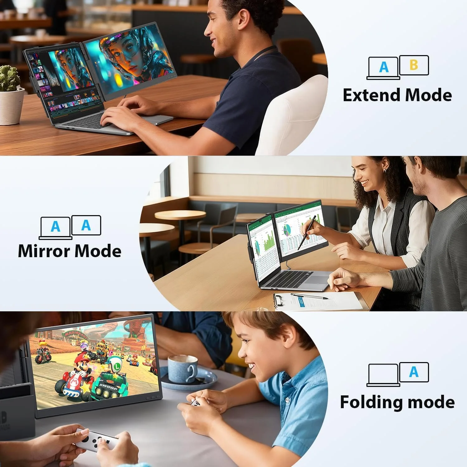 APILDELLA 14" Laptop Screen Extender, FHD 1080P IPS Travel Dual Monitor, 226° Rotation Portable Monitor for Laptops 13-16" with USB-C/HDMI Port, Plug-Play for Win/Mac/Chrome/Android