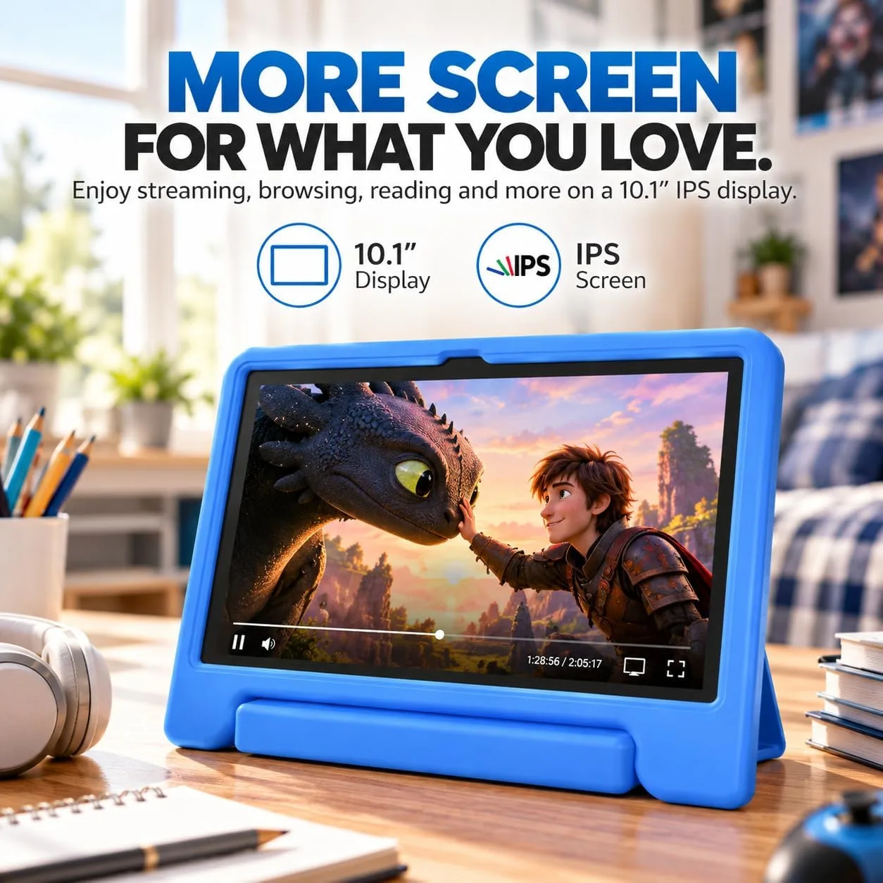 JREN
10.1"
Android
15
Tablet
with
Case,
64GB
Storage,Octa-Core
Blue