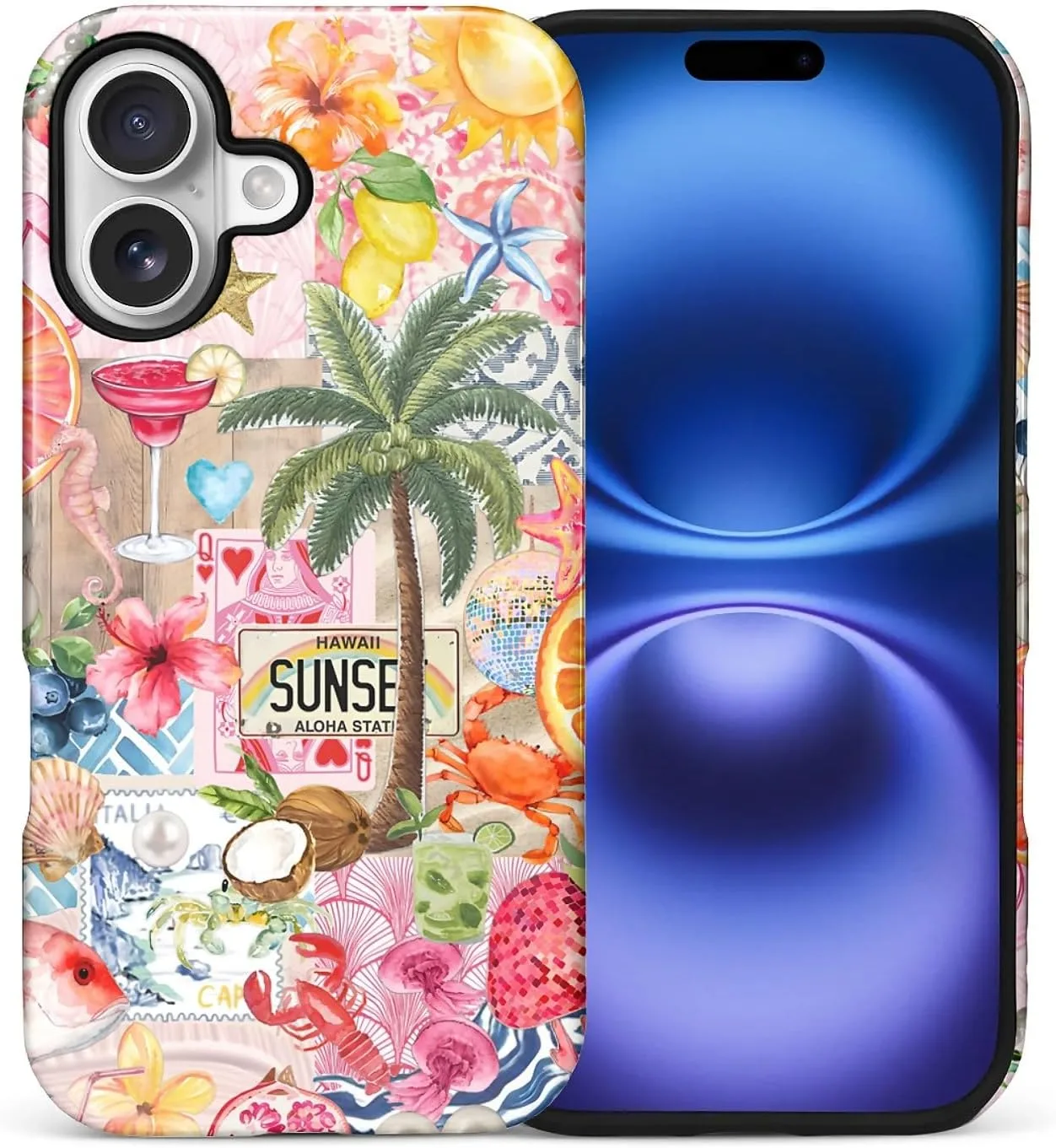 DAIZAG Case for iPhone 17,Mixed 2 Layer Design Shockproof Soft TPU Ddouble Protection Phone Case for iPhone 17-Aesthetic Summer Beach