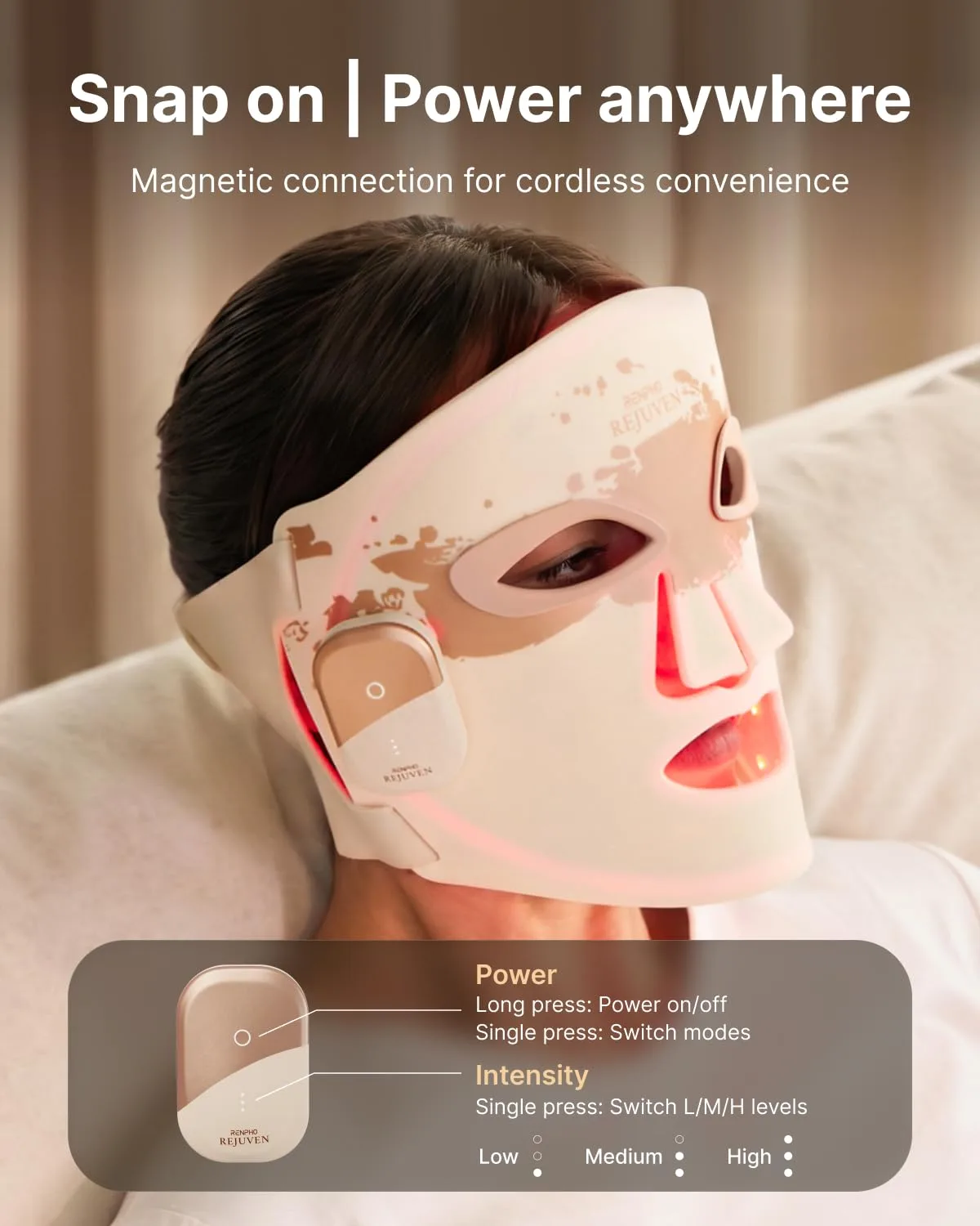 RENPHO Red Light Therapy Mask for Face, 204 LEDs, 3 Modes,Wireless LED Mask