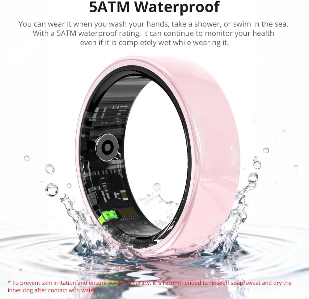 Smart Ring for Women, Health Tracker & 5ATM, COLMI R02. (Pink Ceramic, 8#)