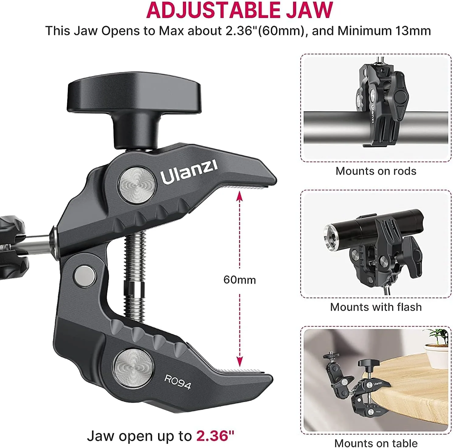 ULANZI Super Clamp Camera Clamp Mount Monitor 360° Ballhead MagicArm Double