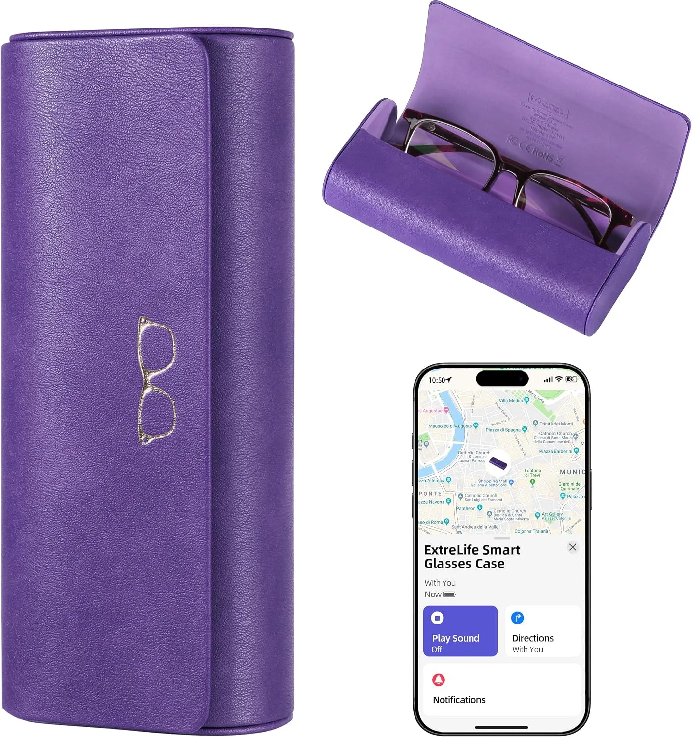 Estuche para lentes Extrelife Smart Glasses compatible con Apple Find My recargable