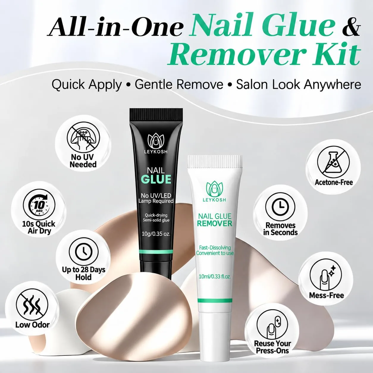 LEYKOSH Nail Glue and Remover Set, 10g Glue 10ml Remover
