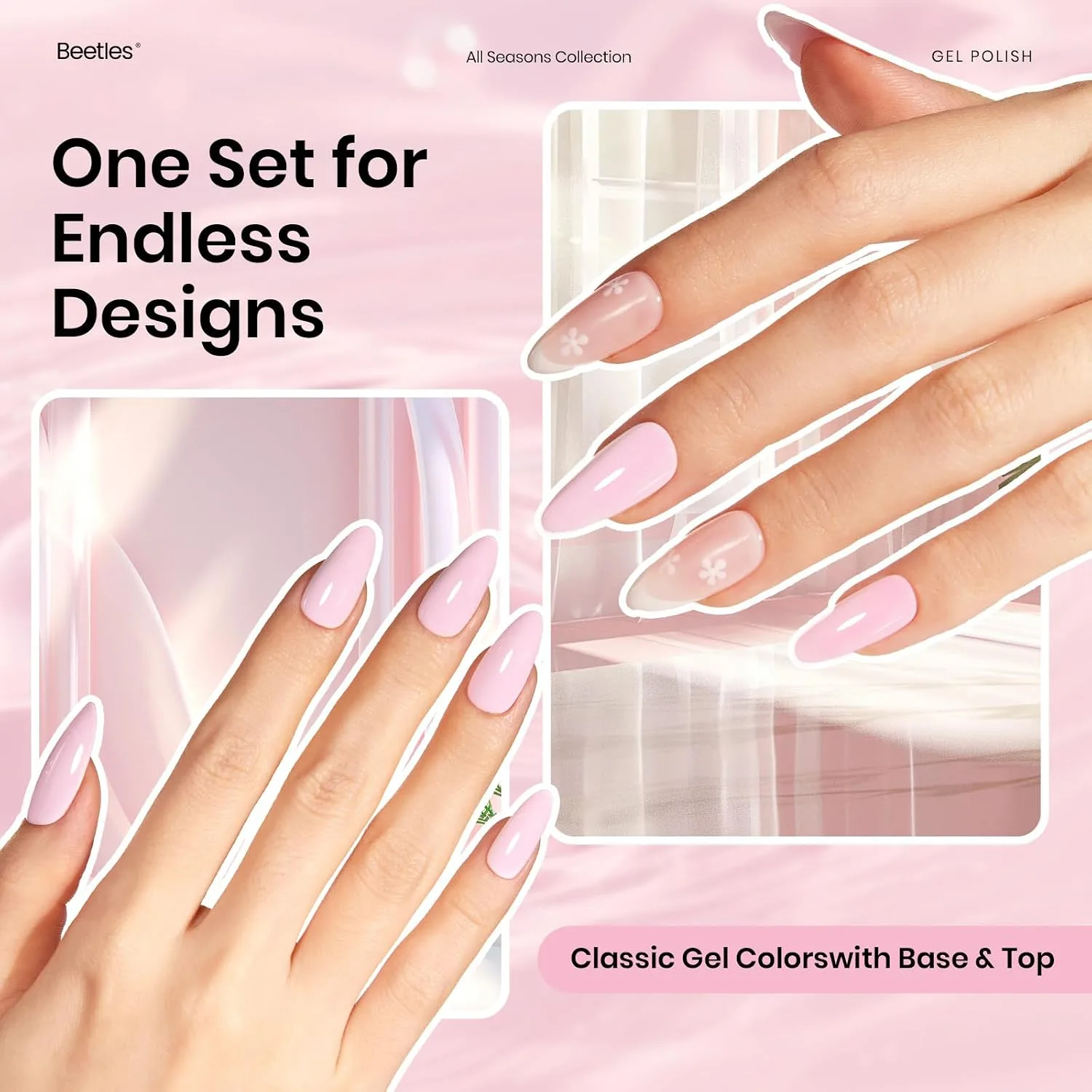 Beetles 3Pcs 15 ml Pink Gel Nail Polish and Gel Top & Base Coat Set