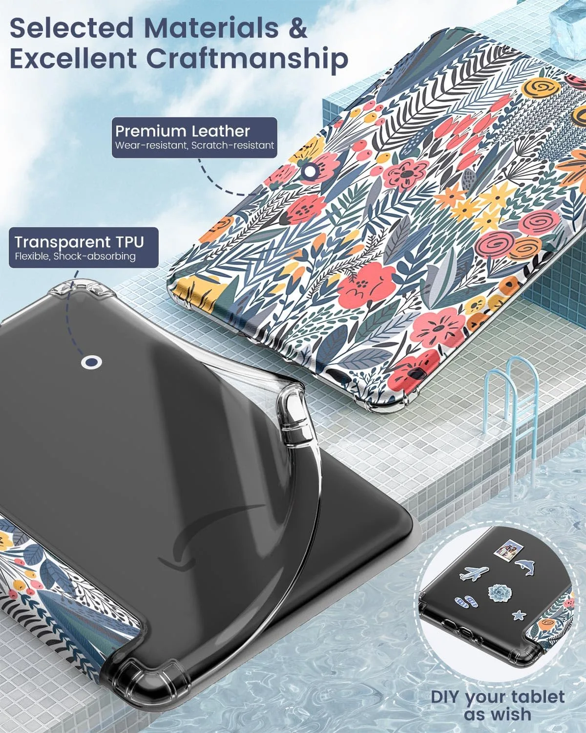 MoKo Case for Kindle Paperwhite 12th Gen & Colorsoft 2024,Blue Leaf Flower