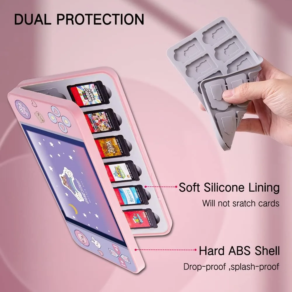 PERFECTSIGHT Switch Game Case Compatible with Nintendo Switch 2/ OLED/ Lite, 24 Switch Game Holder，Cute Switch Game Card Case Cartridge with 24 Slots Card Storage (Rabbit Bear)