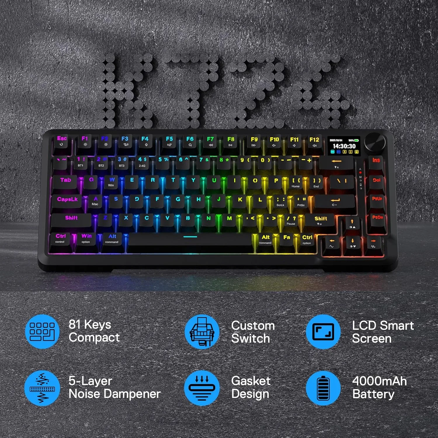 Redragon K724 PRO Wireless 81-Key Gasket Gaming Keyboard with Screen & Knob