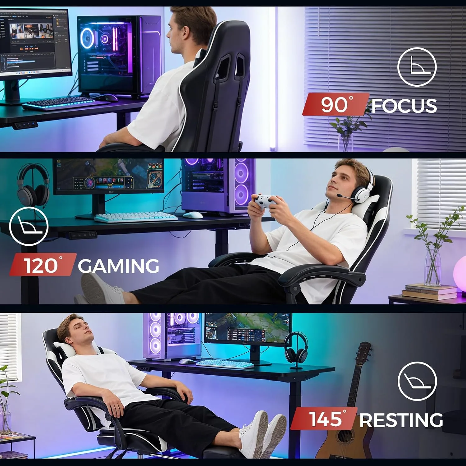 Gaming Chair,Office Chair with Massage,Gel Pad,Black White