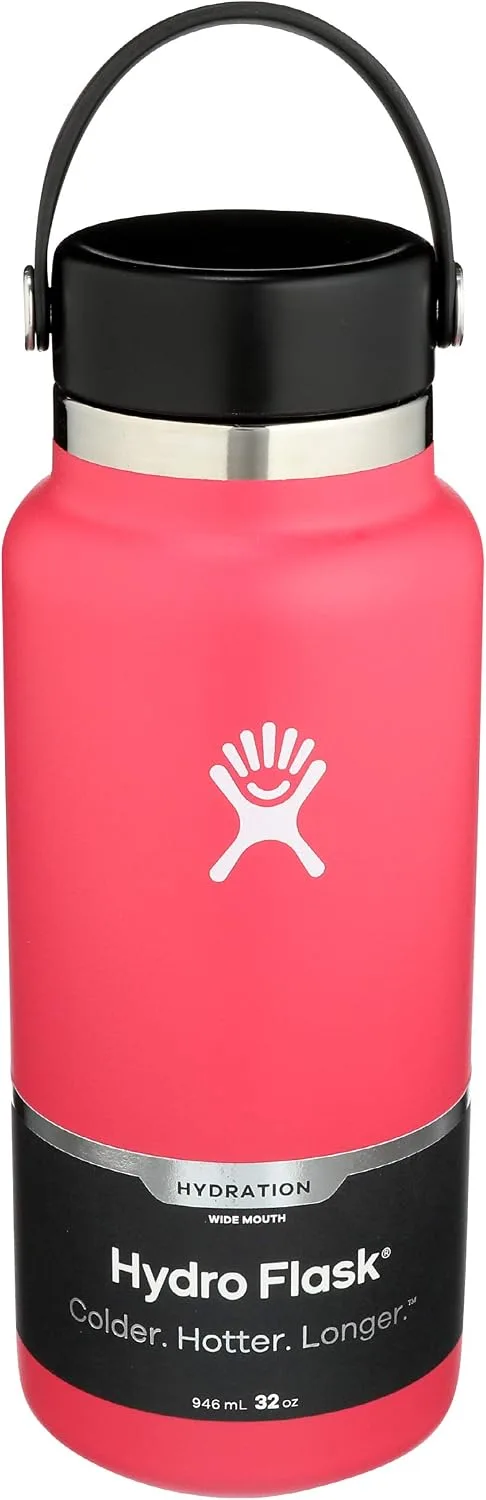 Hydro Flask Water Bottle - Stainless Steel & Vacuum Insulated - Wide Mouth 2.0 with Leak Proof Flex Cap - 32 oz, Watermelon
