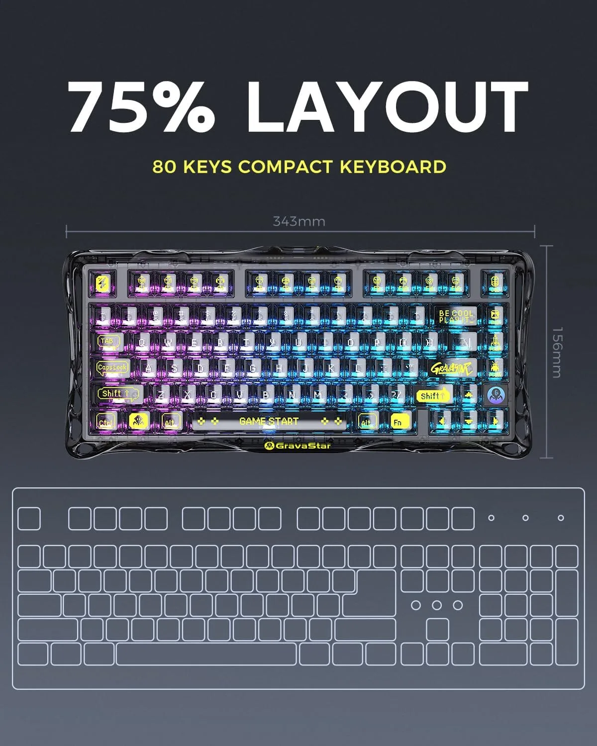 GravaStar Mercury K1 Lite 75% Wireless Mechanical Gaming Keyboard RGB
