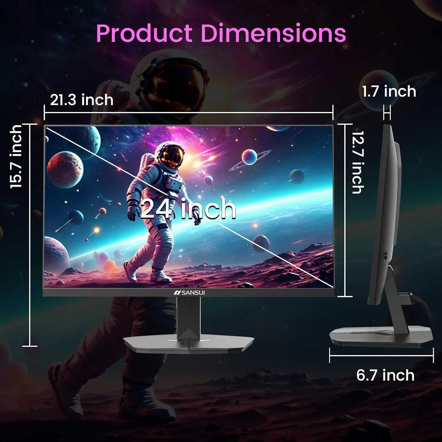 SANSUI 24" 1ms 200Hz Gaming Monitor, 24 Inch PC Monitor FHD 1080P, FreeSync