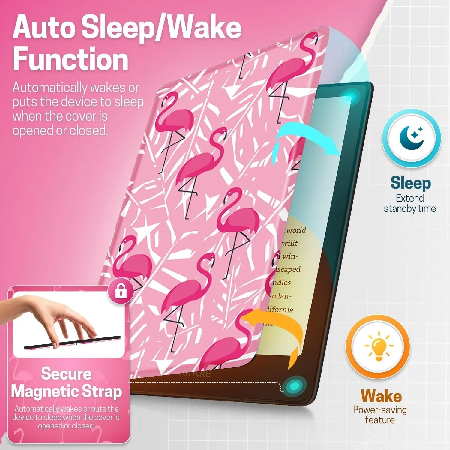 TNP Kindle Paperwhite 12th Gen Case, Colorsoft 7-Inch Cover, Pink Flamingo