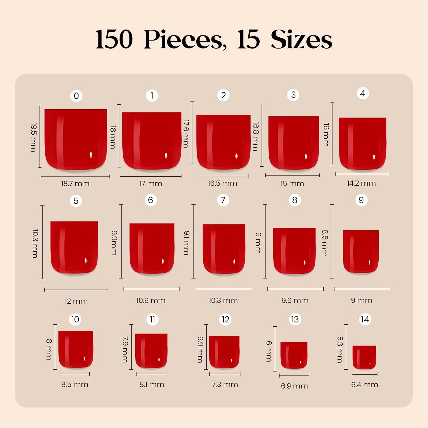 Beetles Red Press On Toenails - Cherry Rouge, Short Square 150 Pcs