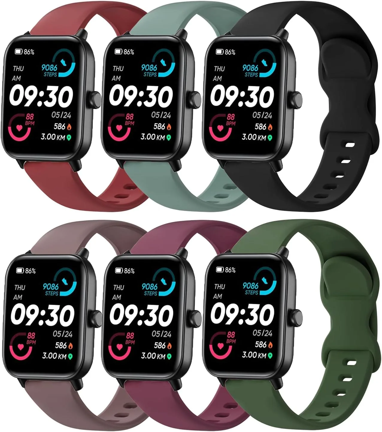Compatible with Veryfit Smart Watch Bands IDW13 IDW16 IDW19 IDW26 IDW28, 6-Pack 22mm Quick Release Soft Silicone Sport Straps Replacement Wristband