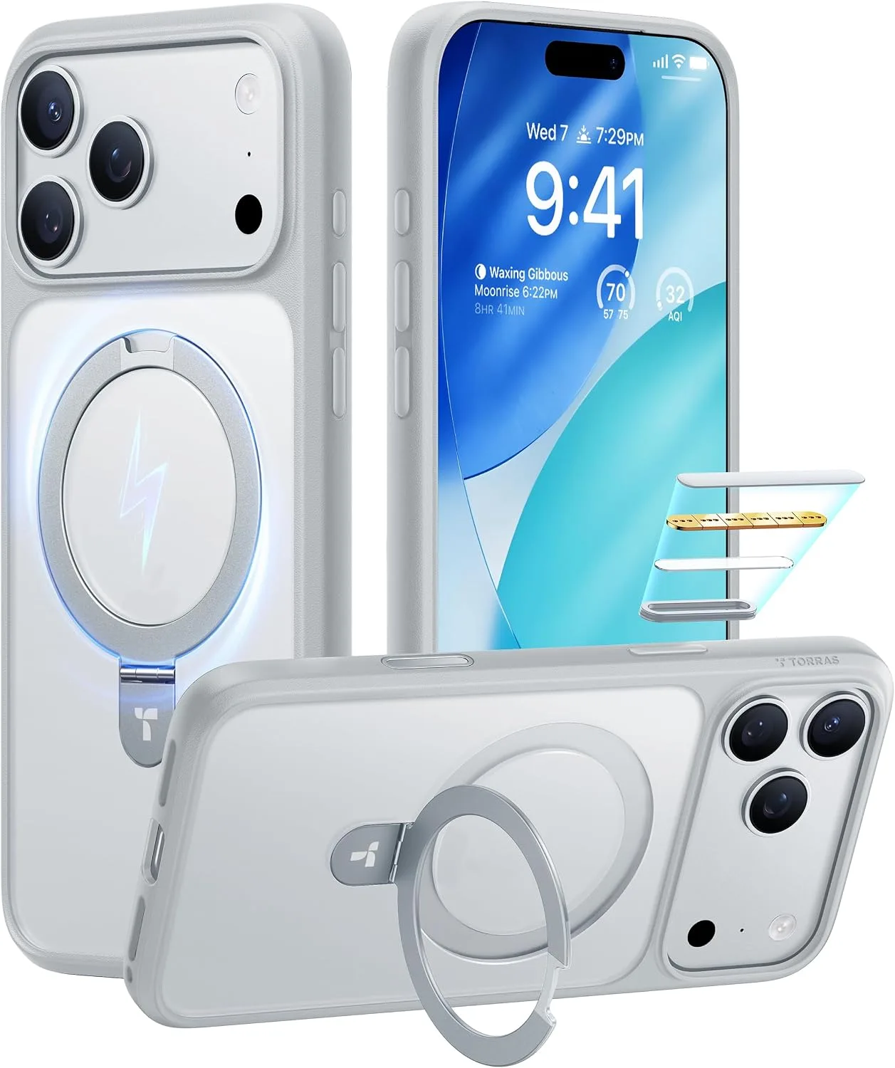TORRAS Ostand Magnetic for iPhone 17 Pro Max Case with Stand, Gray Silver