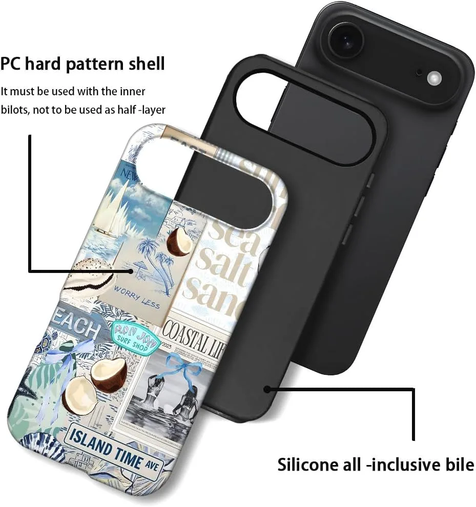 Case Compatible with iPhone 17 Air,Fall Prevention Hybrid 2-Layer Hard Shell Phone Cover for Girls Boys,Beach Coast Collage