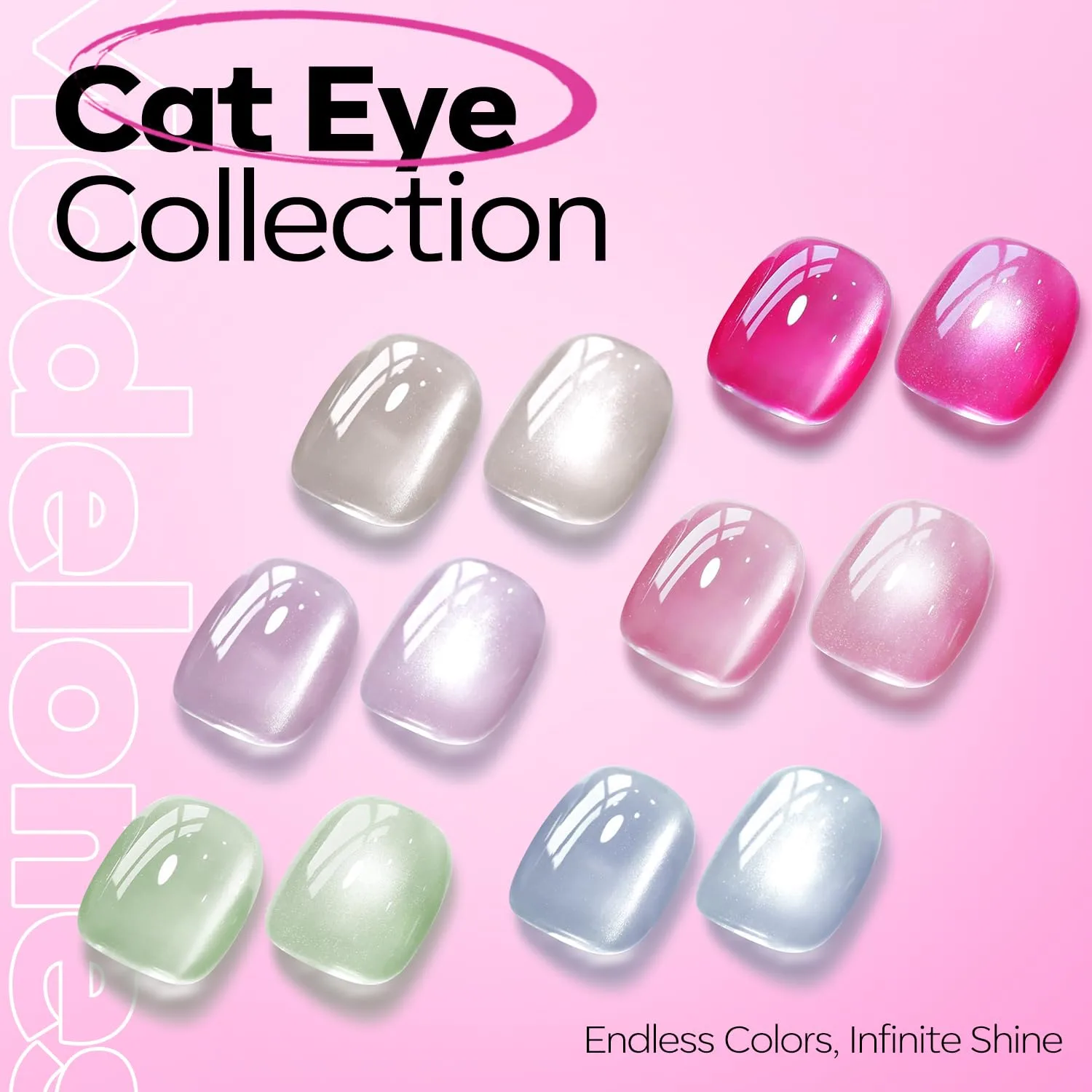 modelones Cat Eye Gel Nail Polish Pink Glitter Holographic