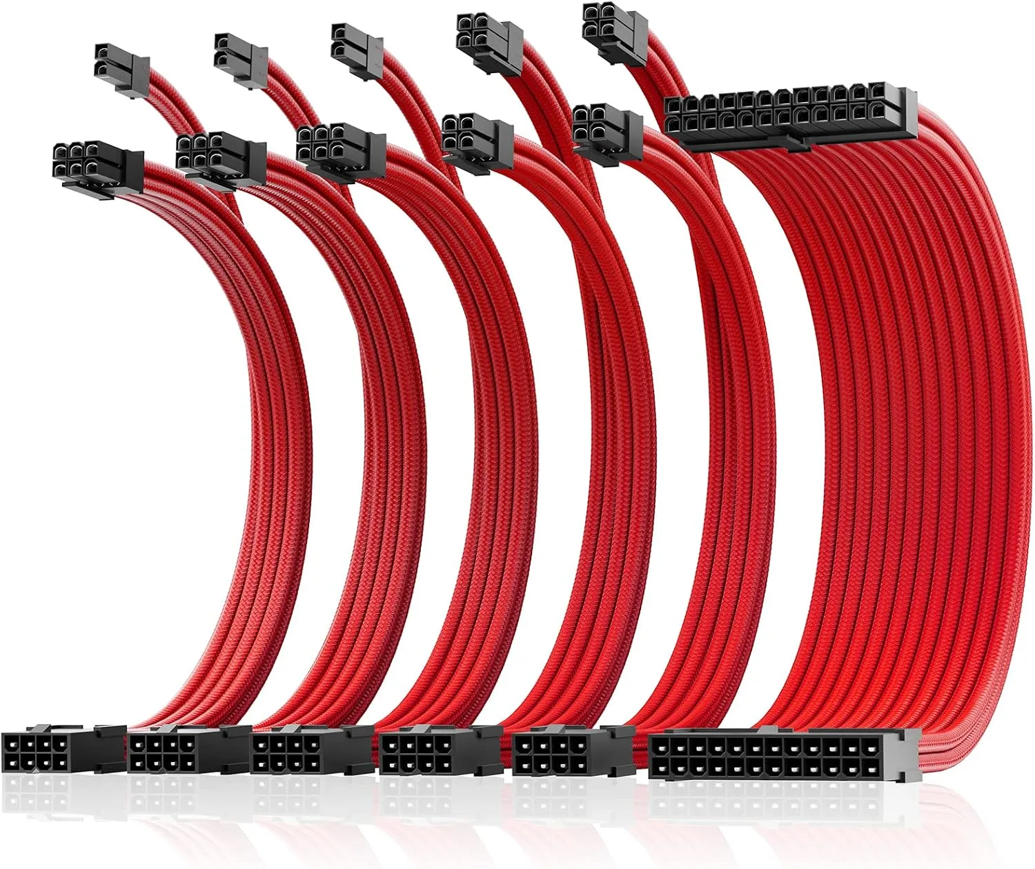 ASIAHORSE Power Supply Sleeved Cable, 16AWG PSU Cables Internal Power Supplies Extension Cables 1x24Pin/2x4+4 EPS/3x6+2 PCI-E, 30cm Length with Comb(Dual EPS Red)
