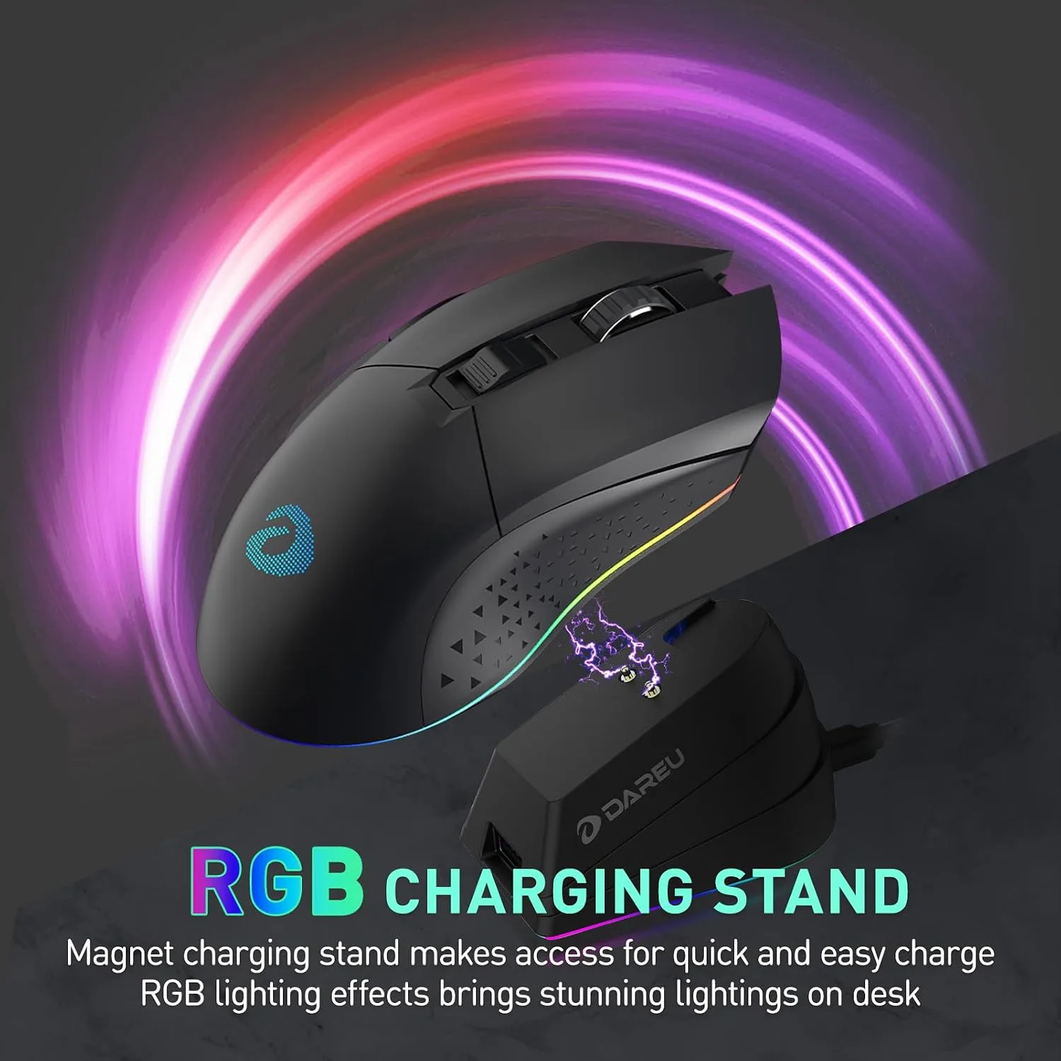 DAREU Wireless Gaming Mouse with Charging Dock Rechargeable, RGB