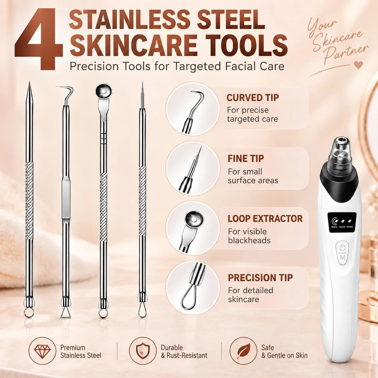 Pore Vacuum Blackhead Remover, 3 Suction Levels, 5 Heads，Black