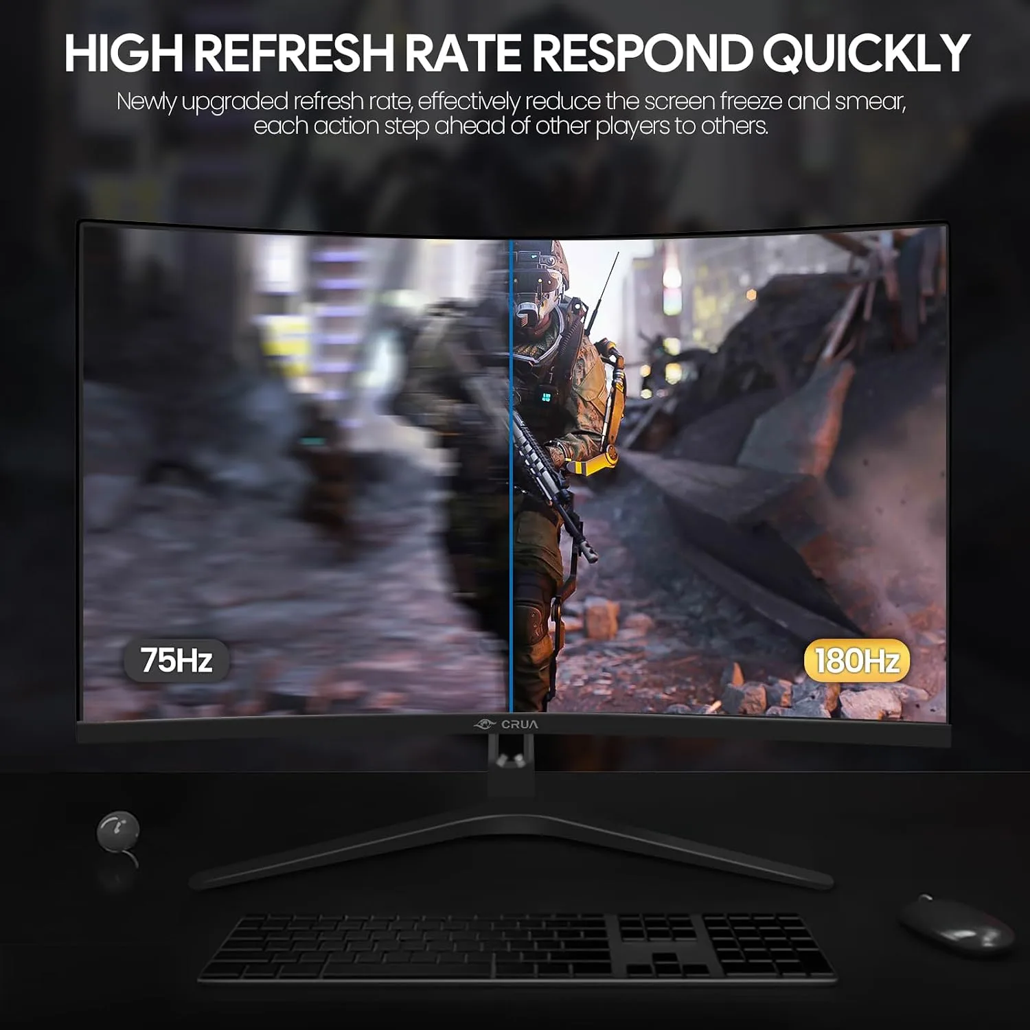 CRUA 27" FHD 1080P 180Hz Curved Gaming Monitor, 1800R, AMD FreeSync, Black
