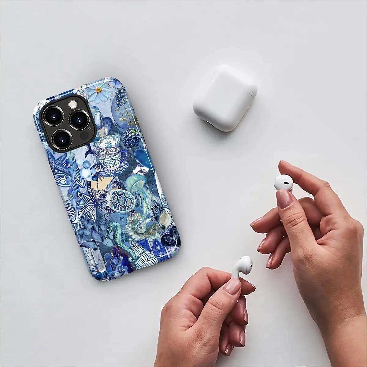 DAIZAG Case for iPhone 13 Pro Max,Mixed 2 Layer Design Shockproof Soft TPU Ddouble Protection Phone Case for iPhone 13 Pro Max-Blue Book Sea Life World