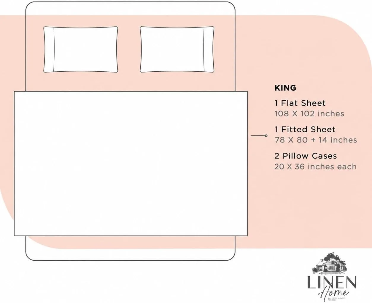 Linen Home 100% Cotton Percale King Sheets, 4Pc Cooling Set Tropical Peach