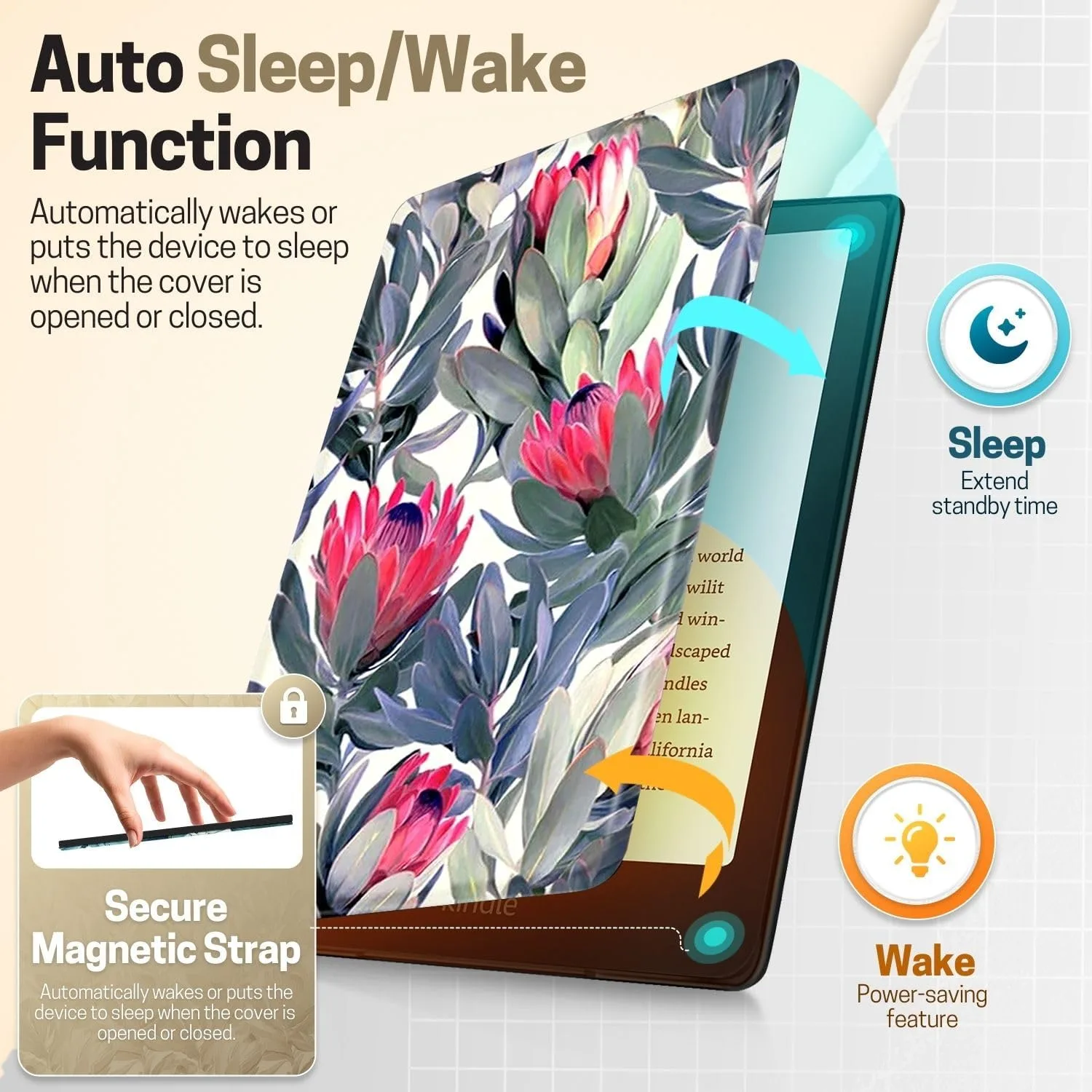 TNP Kindle Paperwhite 12th Gen Case, Colorsoft 7-Inch Cover, Great Flower