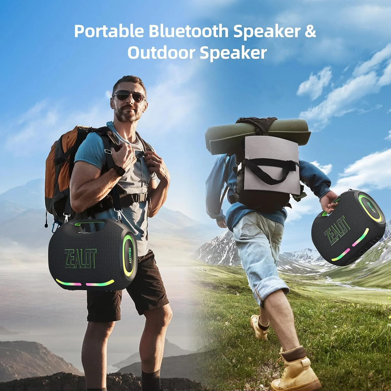 ZEALOT Loud Portable Bluetooth Speaker, 180W Peak Wireless with LED Light
