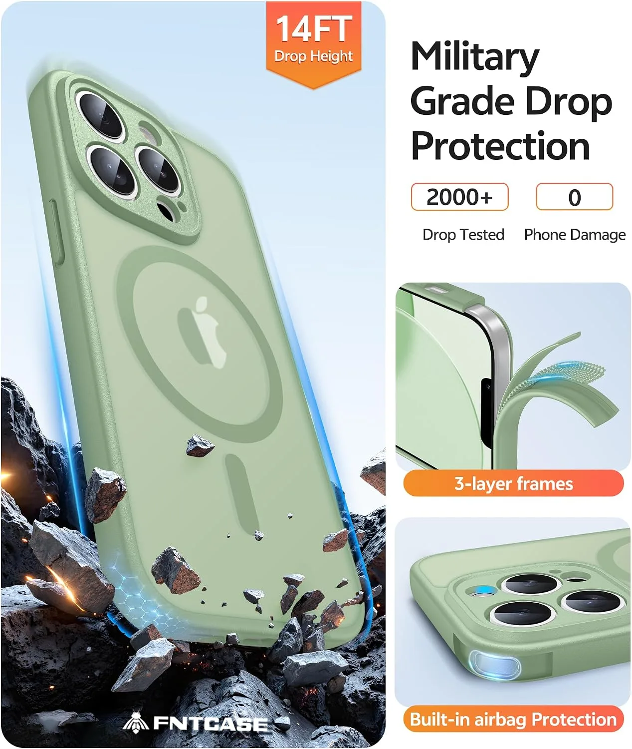 FNTCASE for iPhone 13 Pro Max Case, Fit for Magsafe, Light Moss