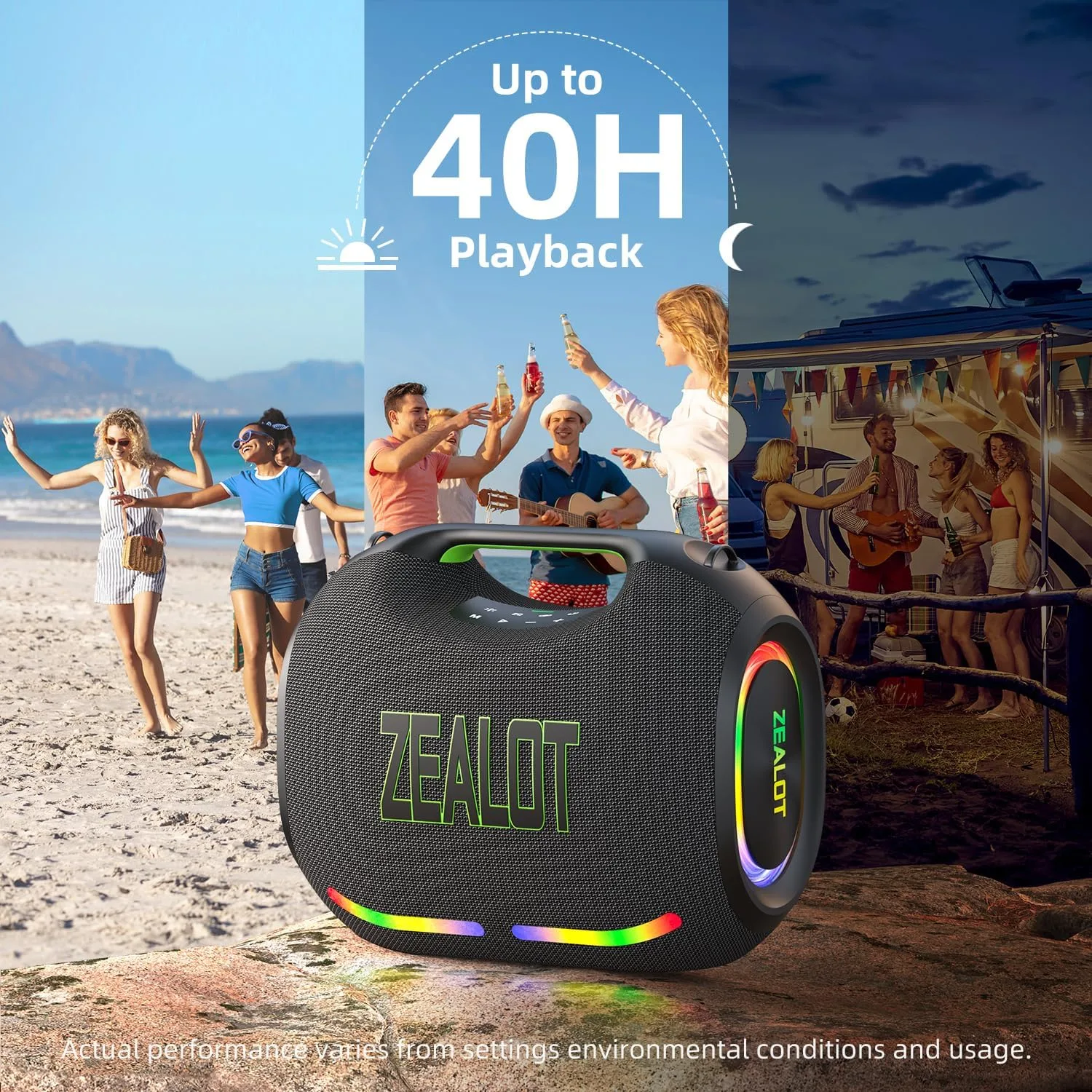 ZEALOT Loud Portable Bluetooth Speaker, 350W Max Wireless with LED Light, Dual Pairing, XBass, Bluetooth 5.3, 48000mAh, Outdoor Waterproof Speaker for Camping, Beach and Party