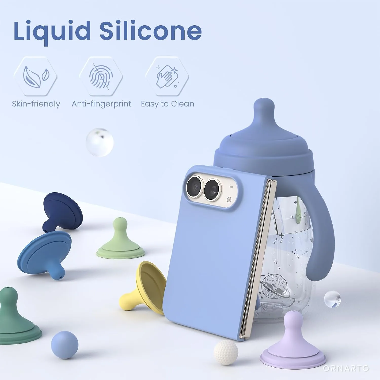 ORNARTO for iPhone Duo Case,Magnetic Slim Liquid Silicone,Soft Blue