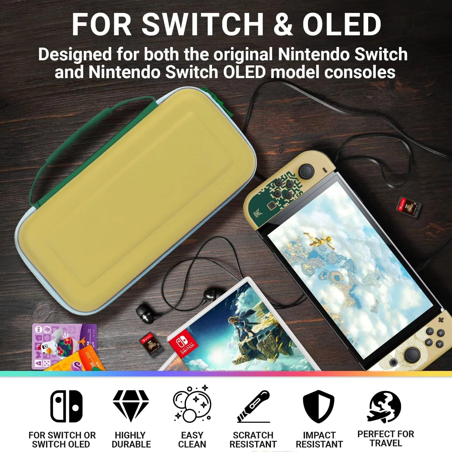 Orzly Carrying Case for Nintendo Switch OLED Console with Accessories and Game Storage Compartment - Easy Clean Case Gift Boxed