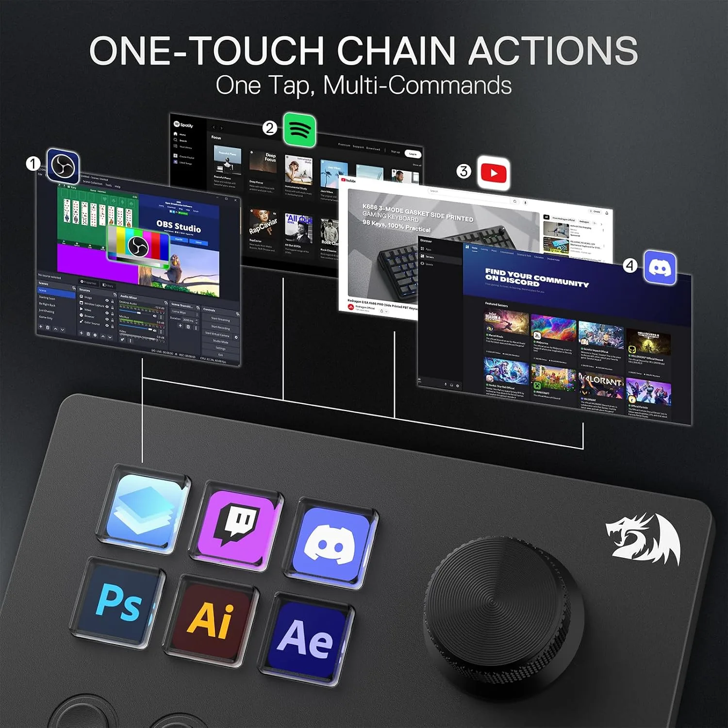 Redragon SS551 Stream Controller - All-in-One Macro Pad, LCD Keys & Dials, Stream Station for Content Creators, Streaming, Gaming - PC & Mac Compatible