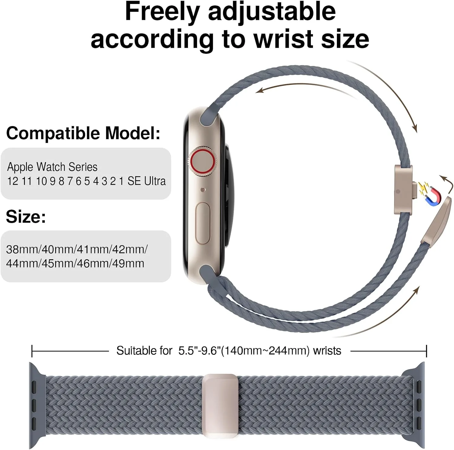 Braided Stretchy Magnetic Sport Band for Apple Watch Bands for Women Men