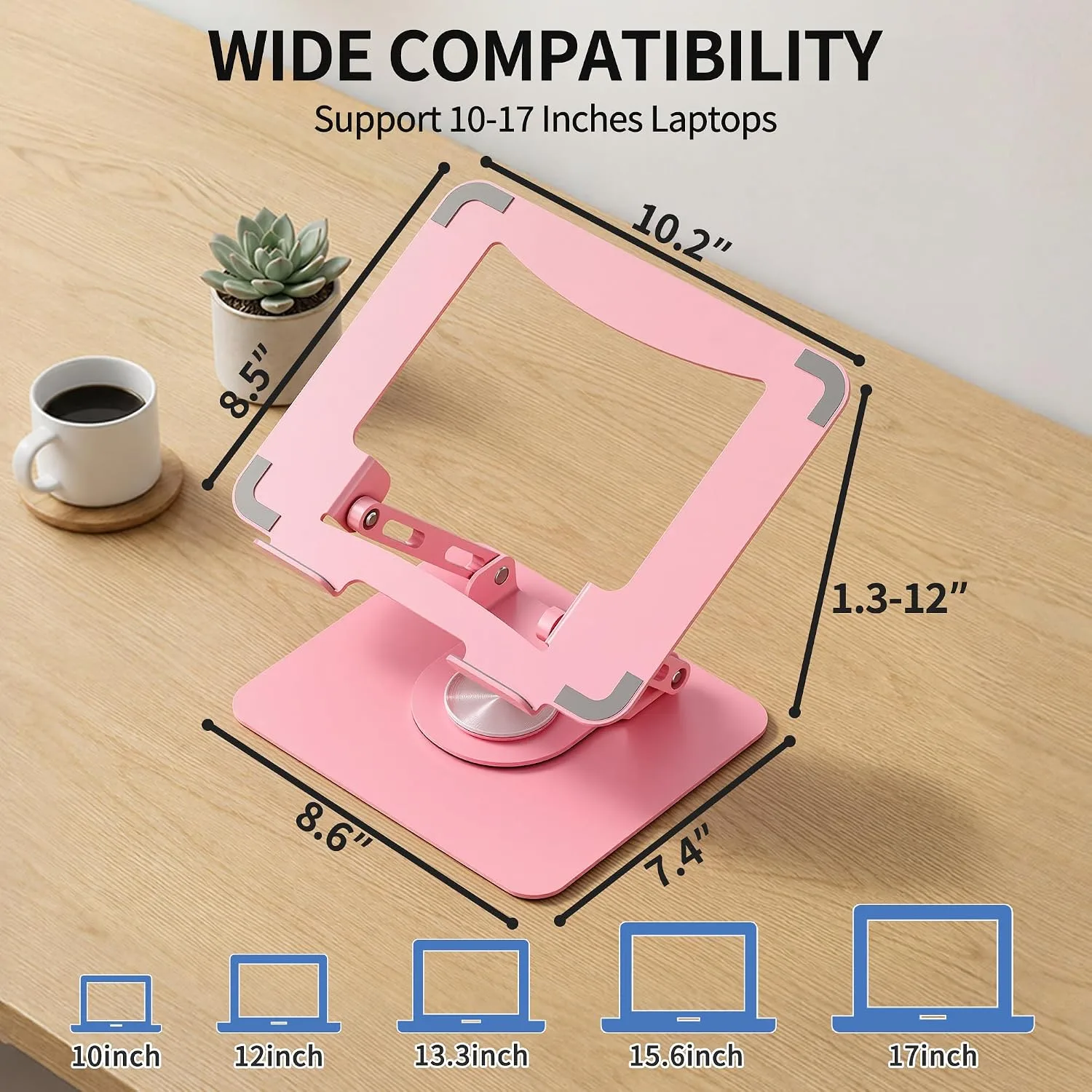 SOUNDANCE 360 Rotating Laptop Stand, Adjustable Riser,10-17", Pink