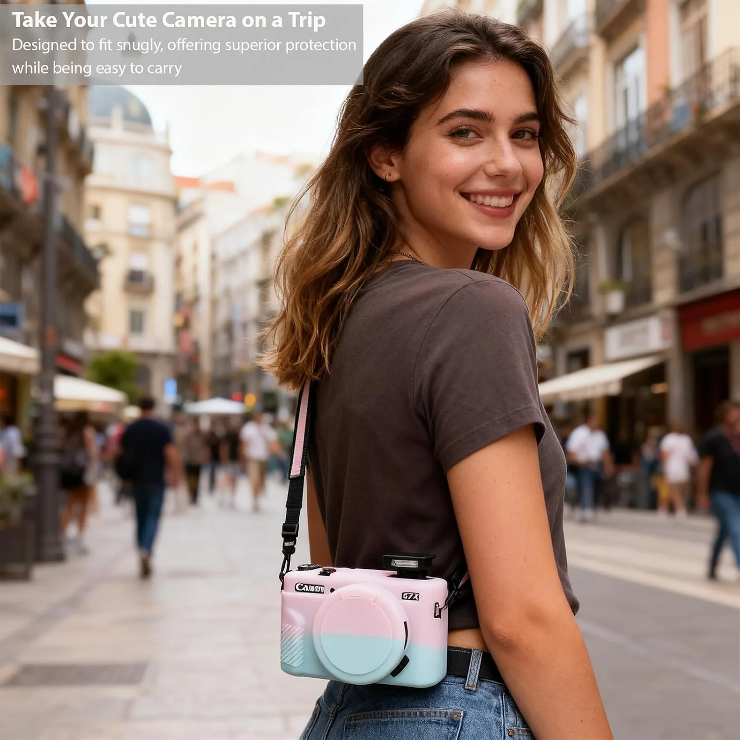 Camera Case for Canon G7X Mark II / G7X II - Jelly Pink Green