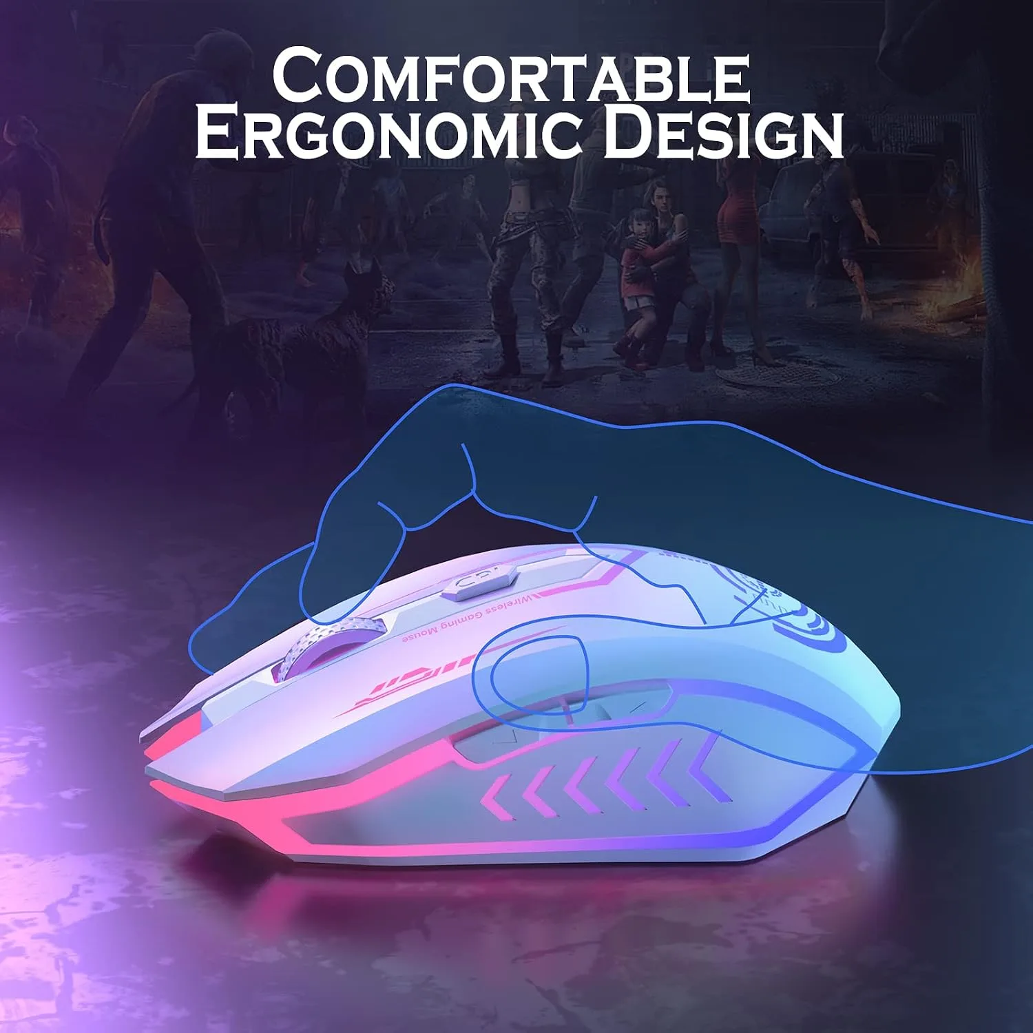 UHURU Wireless Gaming Mouse, Rechargeable 10000 DPI LED PC Mouse