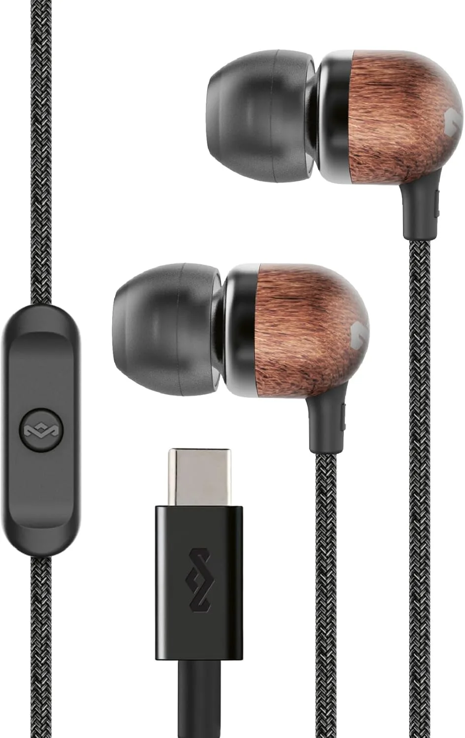 House of Marley Smile Jamaica USB-C Wired Earbuds with Microphone, in-Ear Headphones, 9.2mm Driver, Tangle-Resistant Cable, Plug-and-Play Earphones for Smartphones, Tablets & Laptops (Black)